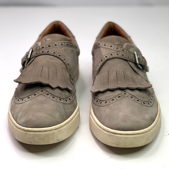 Frye Gemma Keltie sneakers grey nubuck suede fringe buckle wingtip size 9 - Picture 5 of 10